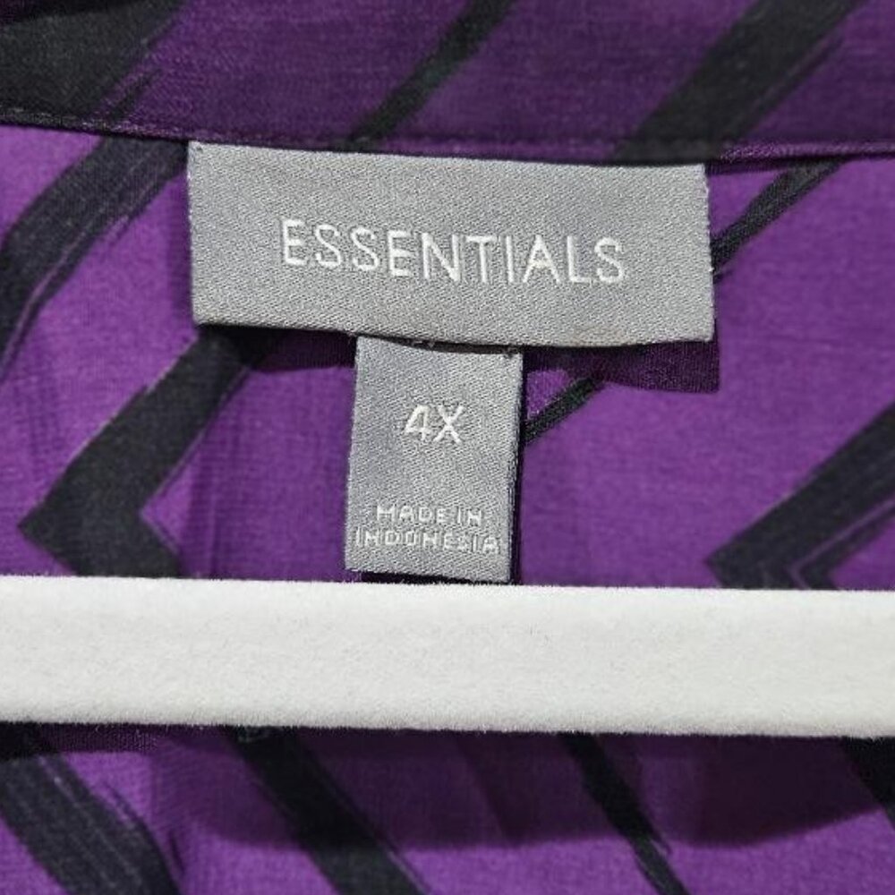 ESSENTIALS PURPLE BLACK ZIG ZAG CHEVRON V-NECK TAB SLEEVE TUNIC BLOUSE 4X – 5X - Picture 6 of 9